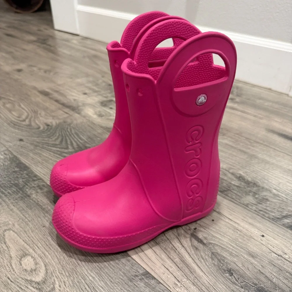 Crocs Handle It Rain Boots Pink Girls Kids Youth Size J3
